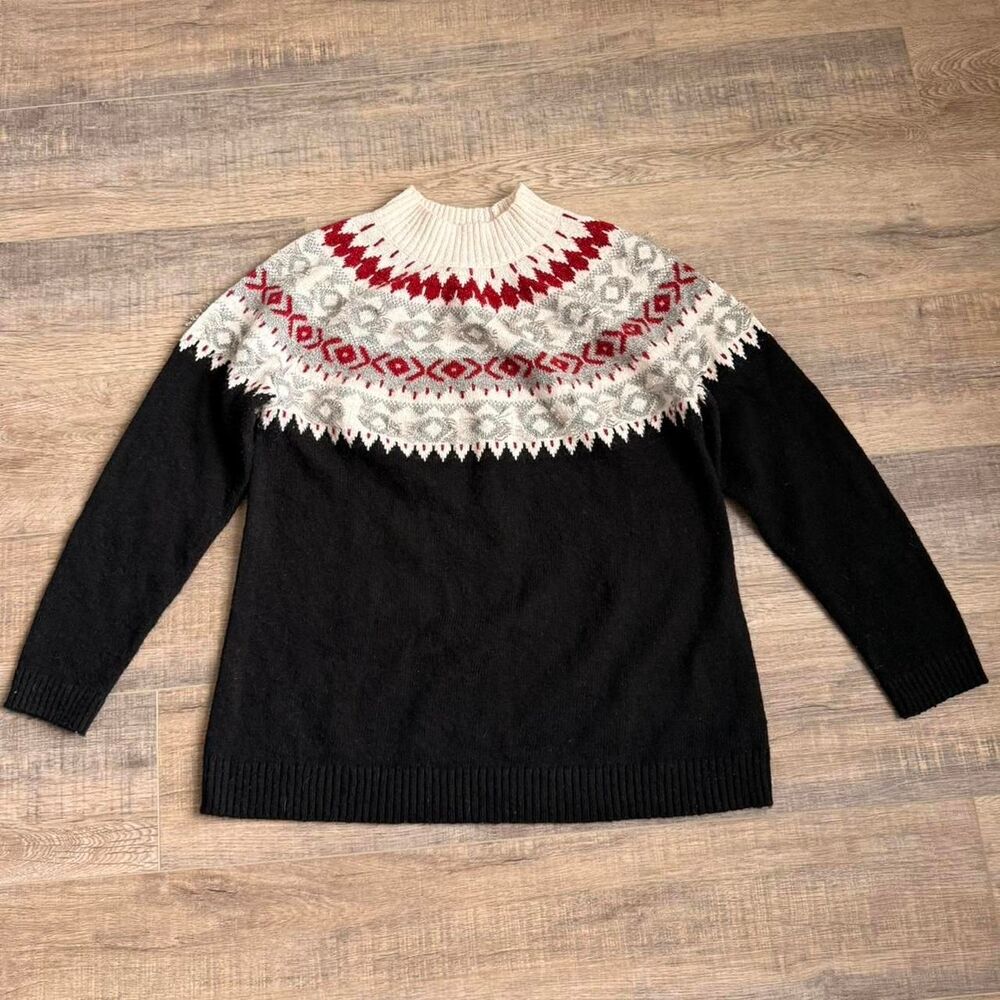 J. Jill Fair Isle Nordic Mock Neck Sweater Size L Holiday Christmas